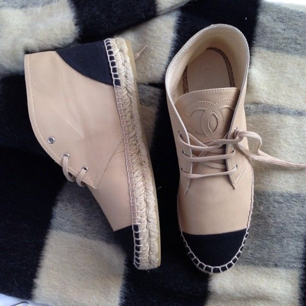 CHANEL Pink Leather Lace Up Espadrilles Sneakers